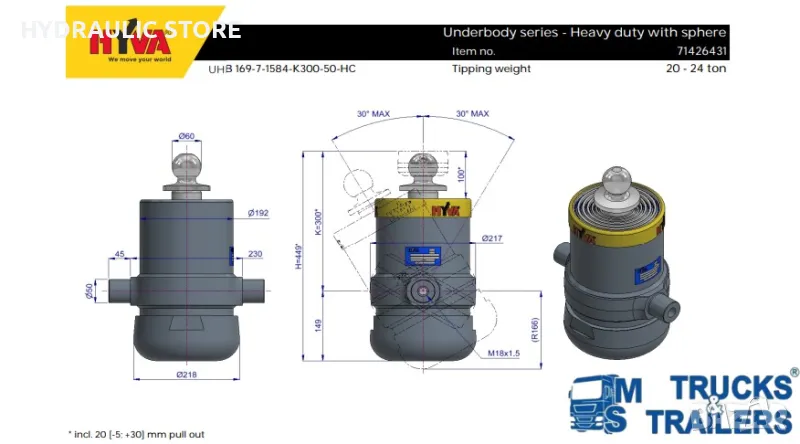 ХИДРАВЛИЧЕН ЦИЛИНДЪР HYVA UHB 169-7-1584-K300-50-HC, снимка 1