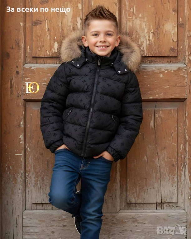 Louis Vuitton Детско Черно Зимно Яке С Пух На Качулката Код SK788, снимка 1