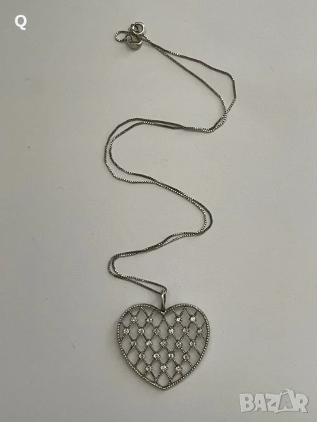Сребърно синджирче с висулка сърце, проба 925(4), снимка 1