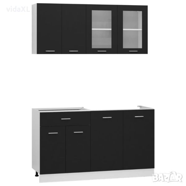 vidaXL Комплект кухненски шкафове от 4 части, черен, ПДЧ(SKU:3067656, снимка 1