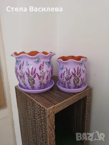 Комплект керамични саксии с подложки 