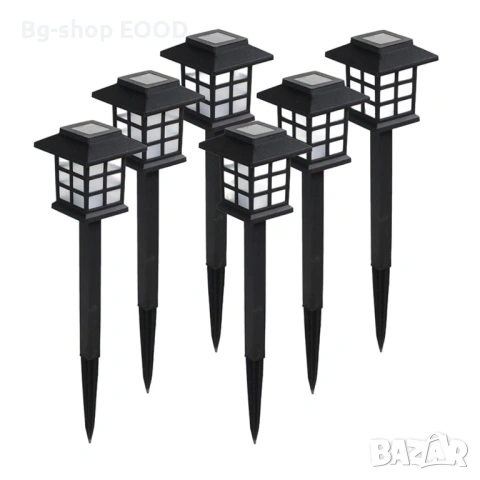 6 броя соларни лампи за градина тип къщичка LED осветление за двор пътеки и тераса