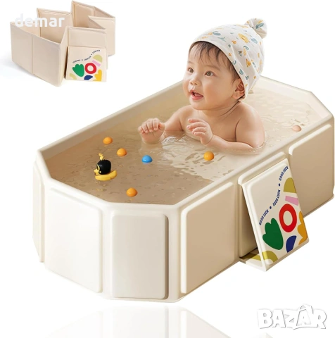 Сгъваема бебешка вана с тапа за източване, 75 × 45 см с неплъзгаща се основа