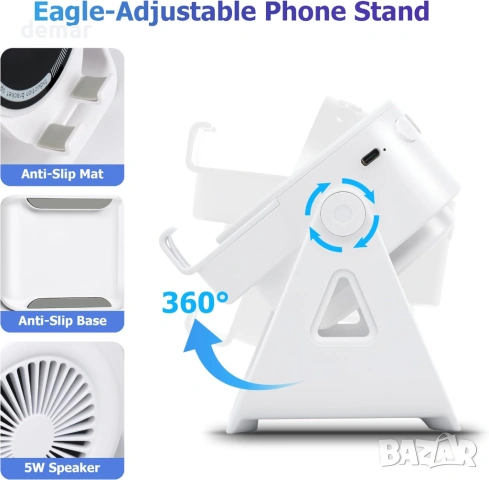 Безжичен индукционен Bluetooth високоговорител, 4 в 1, стойка за телефон и RGB околна светлина, бял, снимка 5 - Bluetooth тонколони - 53983953