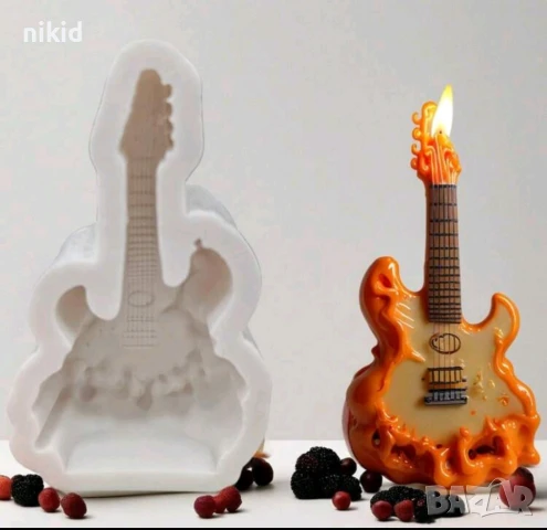 Огнена китара силиконов молд форма фондан шоколад гипс свещ музика