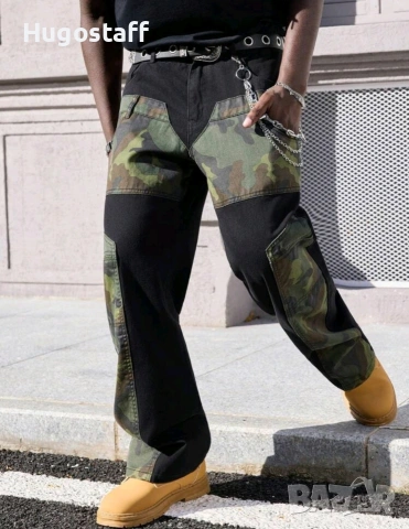 Нови черни камуфлаж baggy дънки Casual Loose Fit Jeans панталони карго M/32, снимка 5 - Дънки - 53855309