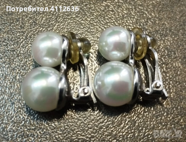 Сребърни обеци с перли и клипс на марката Majorica , снимка 3 - Обеци - 53221087