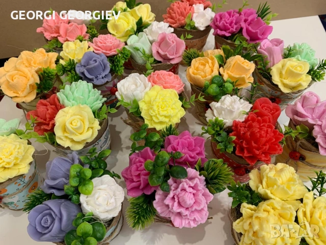 цветя изработени с глицеринов ароматен сапун и Българска роза 🌹, снимка 2 - Изкуствени цветя - 53643688