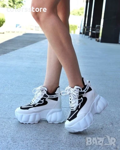 Кецове на платформа - бяло с черно - PA300 , снимка 2 - Кецове - 51334314