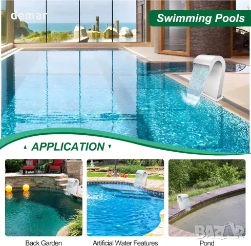 LONGRUNNEW Водопад преливник от неръждаема стомана фонтан за басейн извит с аксесоари, 42,5 см, снимка 3 - Басейни и аксесоари - 49860483