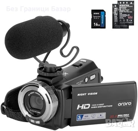 Нова Full HD Камера за Начинаещи ORDRO V12 с Нощно Виждане и микрофон, снимка 1 - Камери - 45142536
