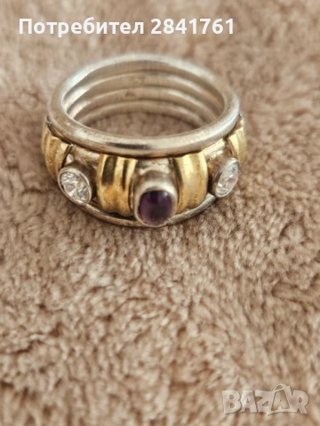 Пръстен сребро и злато, снимка 3 - Пръстени - 50706424
