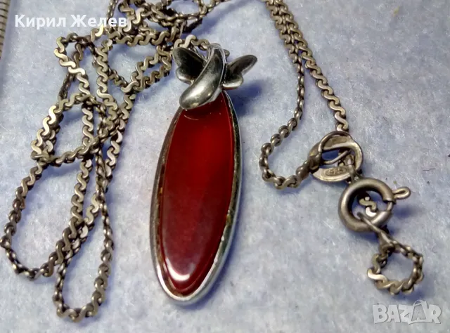 ПРЕЛЕСТНО СРЕБЪРНО КОЛИЕ ВЕРИЖКА със СКЪПОЦЕНЕН СРЕБЪРЕН ПЕНДАНТ СРЕБРО 925 с ШЛИФОВАН КАРНЕОЛ 40602, снимка 2 - Колиета, медальони, синджири - 50342278