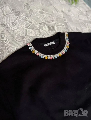 ватирана овърсайз блуза с камъни , снимка 2 - Блузи с дълъг ръкав и пуловери - 50879389