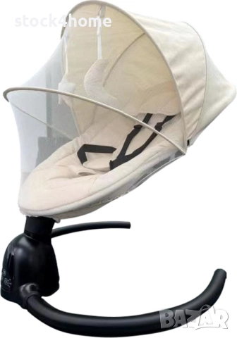 Електрически шезлонг за бебета, регулируеми ъгли, Bluetooth музика, бежов, до 10 кг, снимка 3 - Детски шезлонги - 52243930