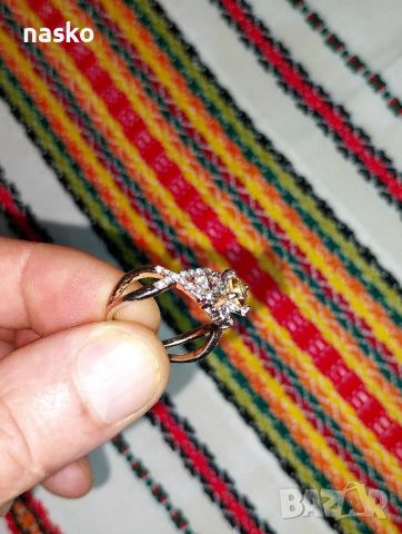 Дамски пръстен с морганит и циркони, снимка 4 - Антикварни и старинни предмети - 46432803