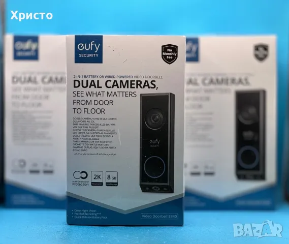 НОВО!!! Видео звънец за врата Eufy E340 Wireless Dual Camera, 2K HD, Черен, снимка 1 - Комплекти за видеонаблюдение - 46919652