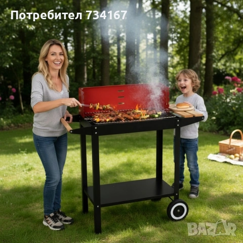 Градинско барбекю на колела, емайлирана стомана, 4 степени + Подарък 3 прибора