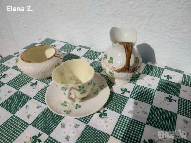 Комплект ръчно рисувани съдове Belleek Ирландия - 2, снимка 3 - Антикварни и старинни предмети - 53656456