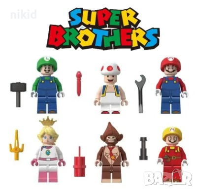 6 бр Супер Марио SUPER Mario герои фигурки за лего конструктор за игра и украса торта пластмасови , снимка 1 - Конструктори - 44944237