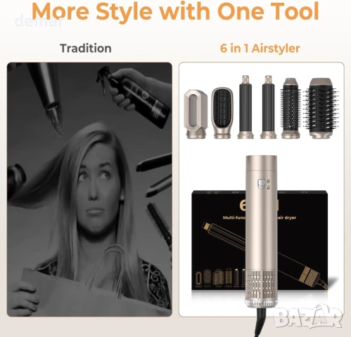 6 в 1 многофункционален комплект за стилизиране на коса, 1000 W, 30 мм, снимка 2 - Сешоари - 54048101