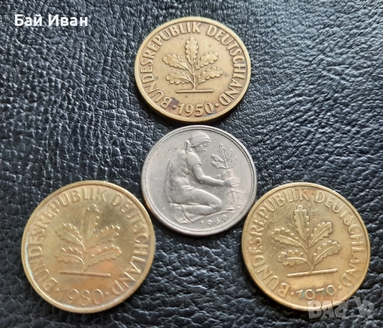 Стара монета 50 пфенига 1969 г. и 10 пфенига 1950 , 1979 и 1980 г.- Германия - топ цена !, снимка 5 - Нумизматика и бонистика - 42402355