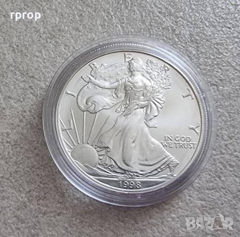 САЩ. 1 сребърен долар. 1998 година. Американски сребърен орел Сребро 0.999., снимка 2 - Нумизматика и бонистика - 45199625