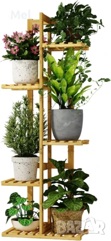 Цветарник от бамбук, натурален цвят, пет нива, 110см височина 