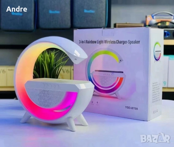 Тонколона с LED светлинки и станция за безжично зареждане / Лампа-зарядно с LED светлини и тонколона, снимка 5 - Безжични зарядни - 53277393