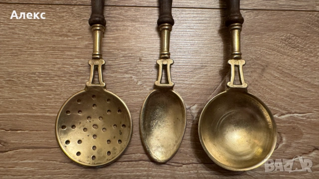 Винтидж помощни прибори– месинг, дърво., снимка 3 - Прибори за хранене, готвене и сервиране - 53330530