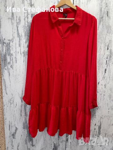 Нова червена ежедневна елегантна широка кройка волани къдри рокля , снимка 3 - Рокли - 46439563