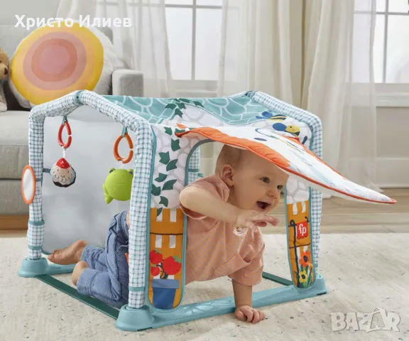 Активна гимнастика 3 в 1 Fisher Price Пълзи и играй Постелка с къщичка със звуци Фишър Прайс, снимка 4 - Образователни игри - 49111880