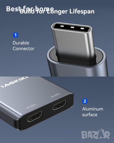 Viagkiki USB C към двоен HDMI адаптер 8K 4K,, снимка 6 - Друга електроника - 45804623