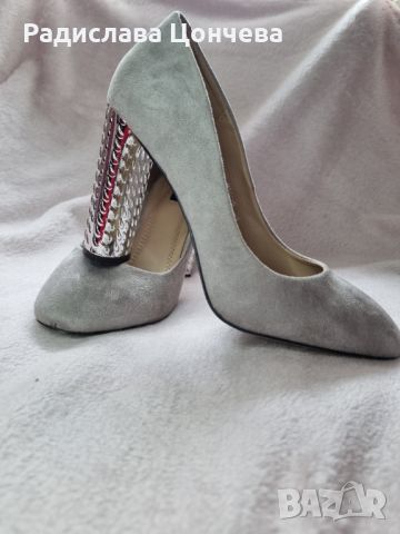 Сиви обувки на атрактивен ток, снимка 4 - Дамски елегантни обувки - 45384208