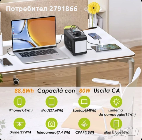 MARBERO Преносима електроцентрала 88Wh къмпинг литиева батерия с AC контакт 120W max, снимка 3 - Външни батерии - 53923618