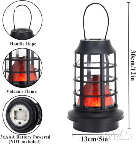 TRIROCKS Комплект от 2 LED фенера, захранвани с батерии, 30 см висок вулканичен пламък, трептящ дъх, снимка 5 - Лед осветление - 46171710