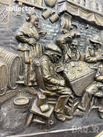 Белгийски бронзов барелеф / картоиграчи. №7448, снимка 7 - Антикварни и старинни предмети - 51972607