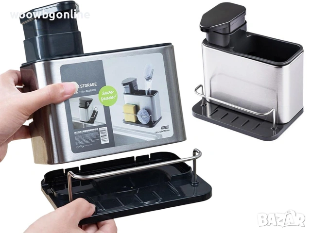 Дозатор за кухненска мивка – органайзер за течен сапун и контейнер за гъба, снимка 6 - Аксесоари за кухня - 53138772