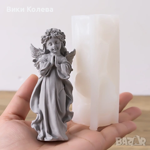 Силиконов молд „Молещо се ангелче“ – за свещи, сапуни, гипс и смола, снимка 3 - Форми - 53873958