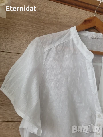 Бяла риза памучна материя с къс ръкав , снимка 3 - Ризи - 50459435