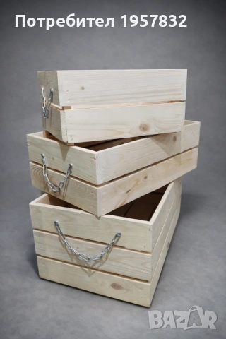 Декоративна дървена щайга с метална верига – малък размер 31×23×15 см, снимка 3 - Дърводелски услуги - 53251725