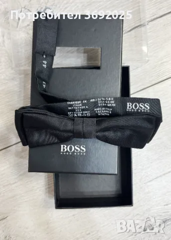 HUGO BOSS Копринена папийонка в черно, Подарък за мъже, снимка 2 - Ризи - 48410377