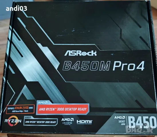 Дънна платка ASRock B450M Pro4 AM4, снимка 1