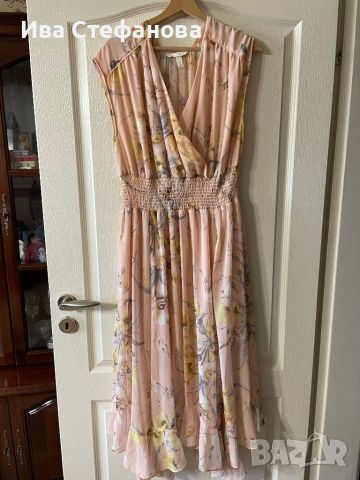 Разкошна нова  лятна елегантна ежедневна рокля нежен флорален принт цветя прасковена праскова H&M hm, снимка 2 - Рокли - 40721588