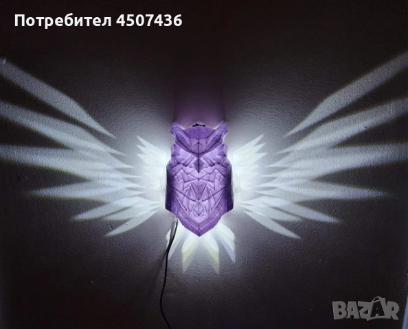 3D магическа стенна нощна лампа бухал с LED проекция,многоцветна, снимка 11 - Лед осветление - 53066873