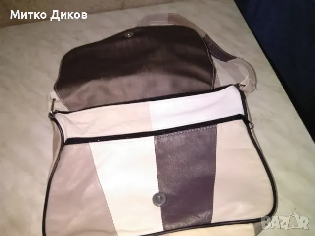 Бежова чанта естествена кожа 3 цвята като нова 28х21см, снимка 5 - Чанти - 49964179