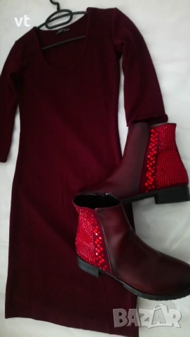 Дамска рокля цвят бордо , снимка 3 - Рокли - 52393367