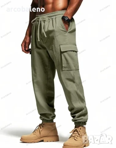 Мъжки ленени ежедневни спортни панталони с маншети и с множество джобове, 4цвята , снимка 4 - Панталони - 50677986