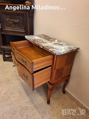 Скрин Луи XV с богата Интарзия и мраморен плот, снимка 8 - Скринове - 53772606