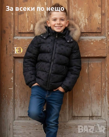 Louis Vuitton Детско Черно Зимно Яке С Пух На Качулката Код SK788